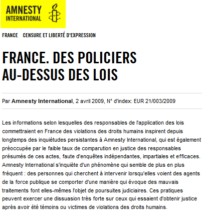 FRANCE - Des policiers au-dessus des lois - Amnesty International - EUR 21/003/2009