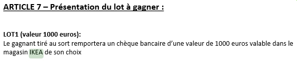 Un chèque bancaire d'une valeur de 1000 euros valable dans le magasin IKEA de son choix